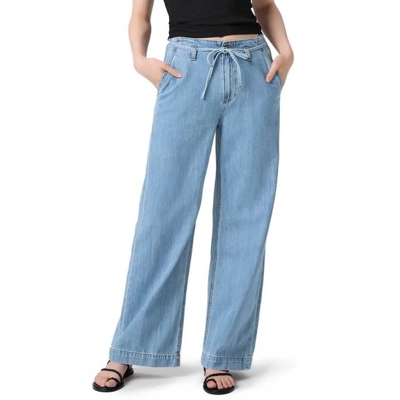 PAIGE Denim - PAIGE Zoey 31 High Rise Wide Leg Jeans Light Wash Size 25 Paperbag Tie Waist